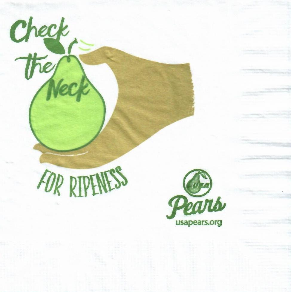 Check the Neck for Ripeness: 3-color custom beverage napkin for USA Pear Bureau