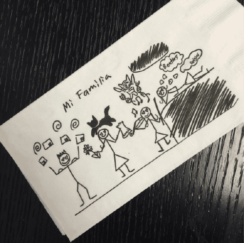 Mi Familia: custom dinner napkin of family sketch