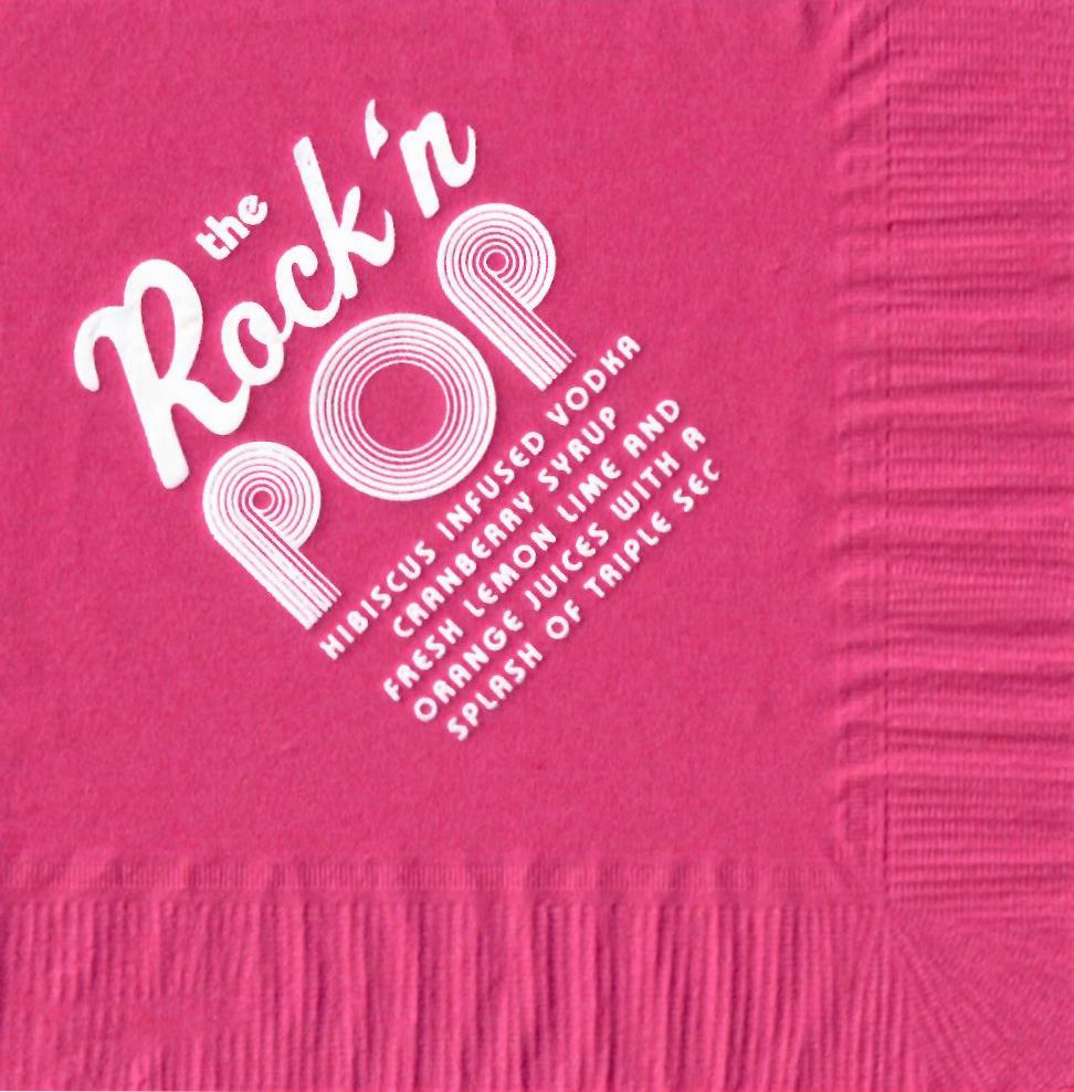 The Rock n Pop: hot pink custom napkin with white foil