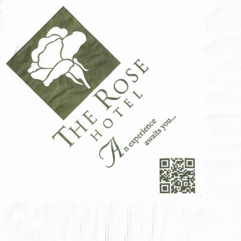 The Rose Hotel: custom ScanNap napkin with dark green QR code