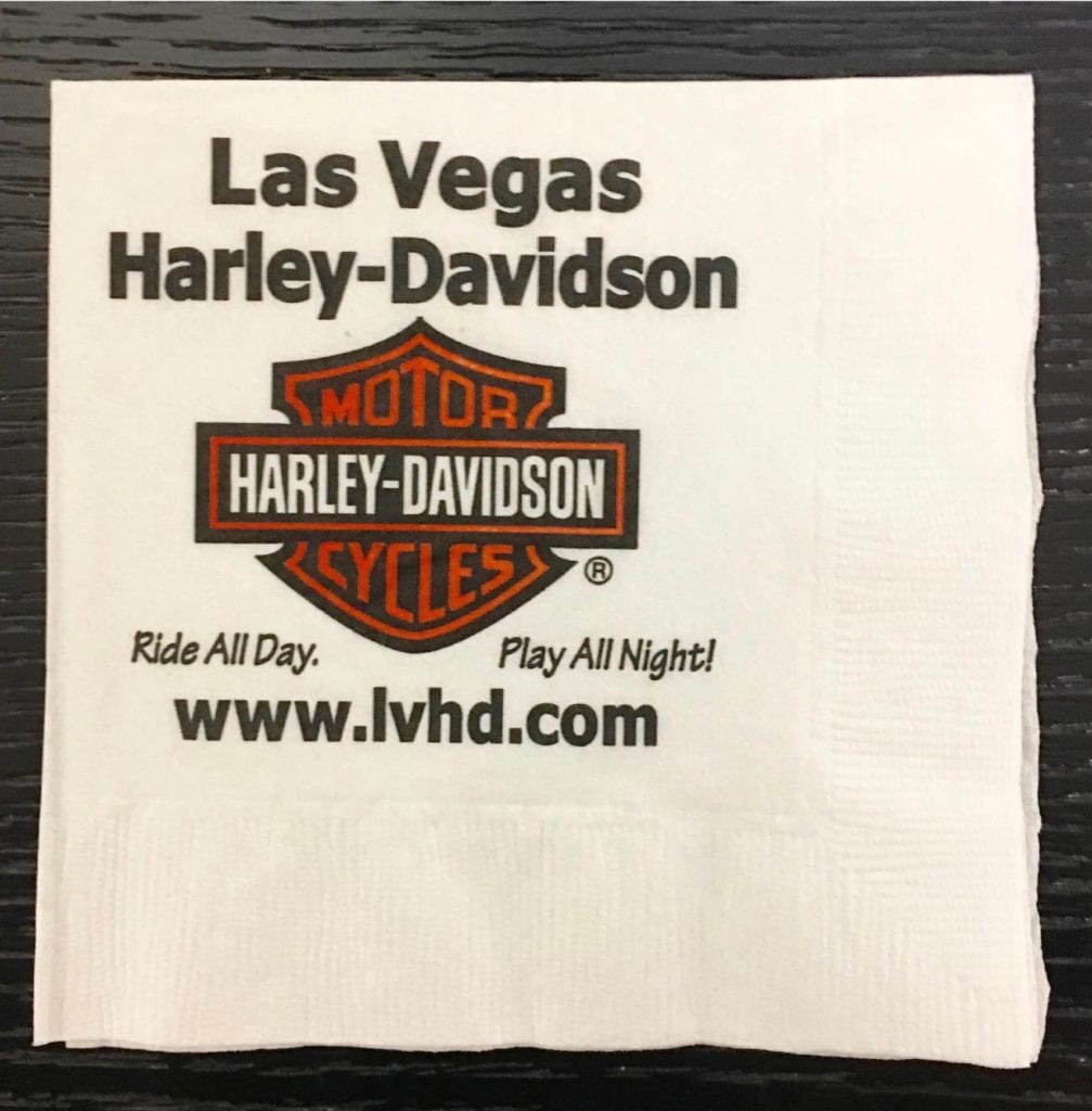 Las Vegas Harley-Davidson custom napkin for an advertising agency