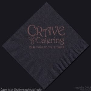 Copper ink "Crave Catering" custom black cocktail napkin