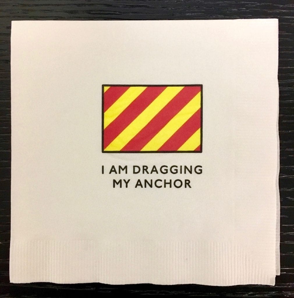 "I Am Dragging My Anchor" custom printed burgee napkin for yacht club