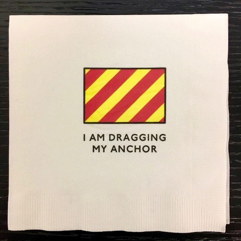 "I Am Dragging My Anchor" custom printed burgee napkin for yacht club