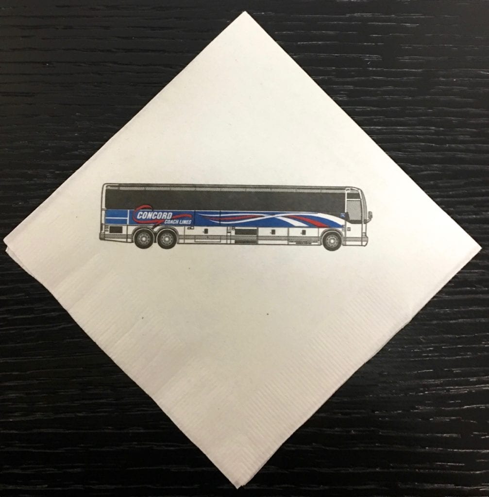 "Concord Coach Lines" 3 color custom napkin for luxury coach line