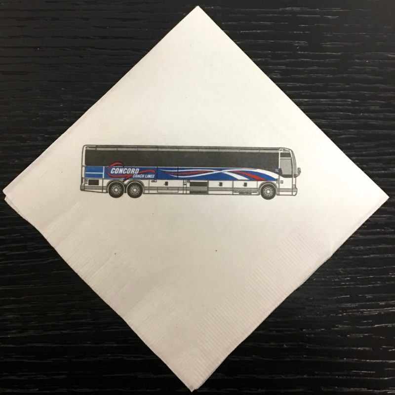 "Concord Coach Lines" 3 color custom napkin for luxury coach line