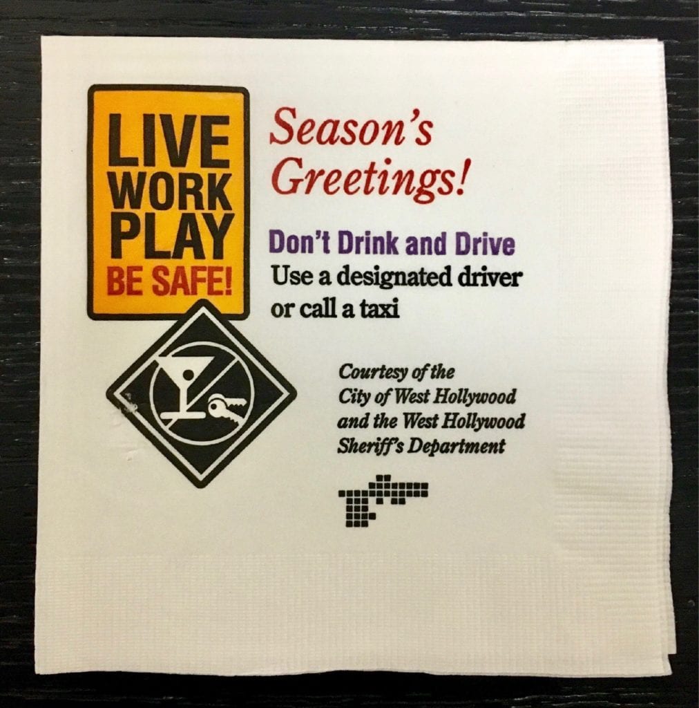 "Don't Drink and Drive" 4 color custom napkin, for non-profit