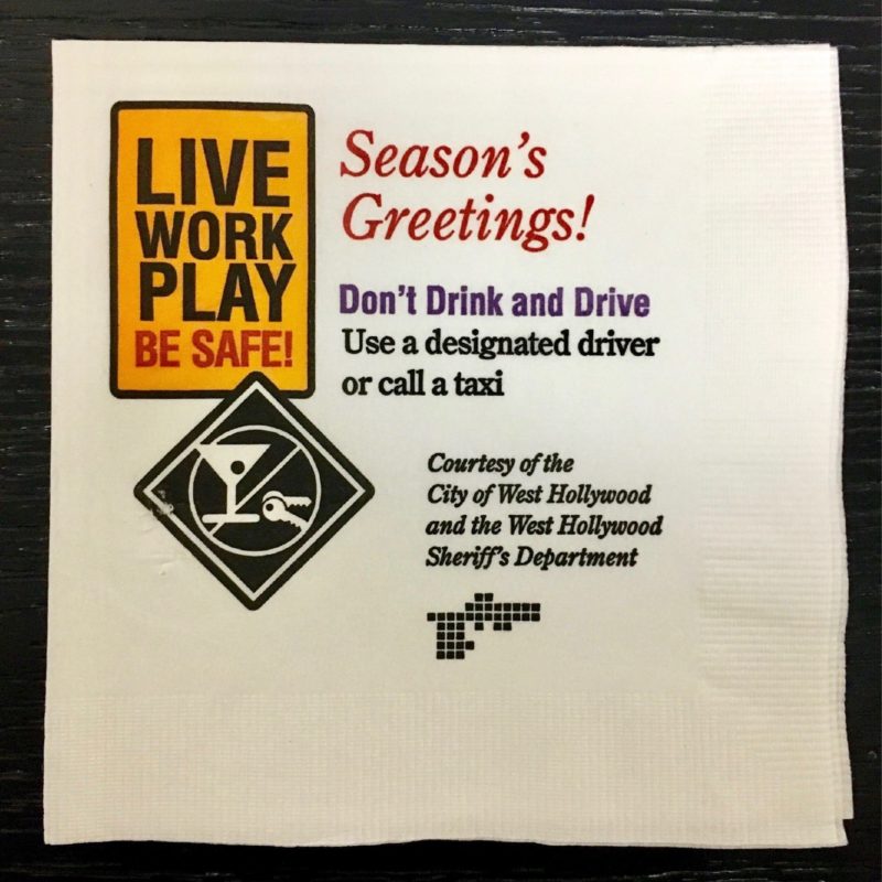 "Don't Drink and Drive" 4 color custom napkin, for non-profit