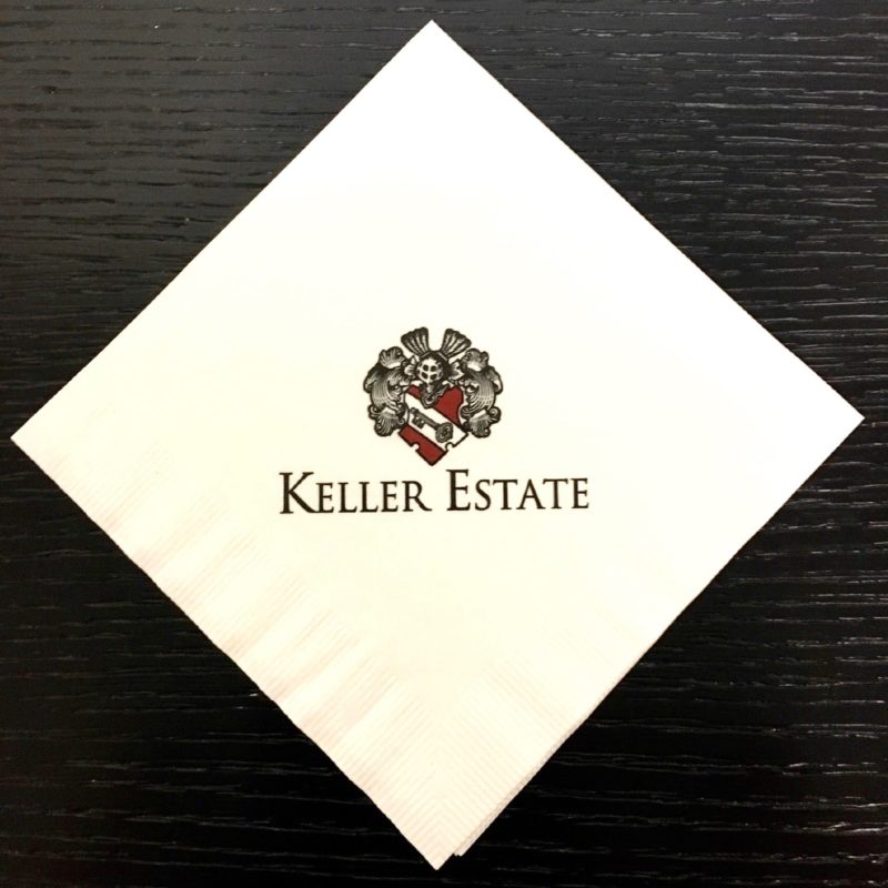"Keller Estate" custom beverage napkin for winery tasting room