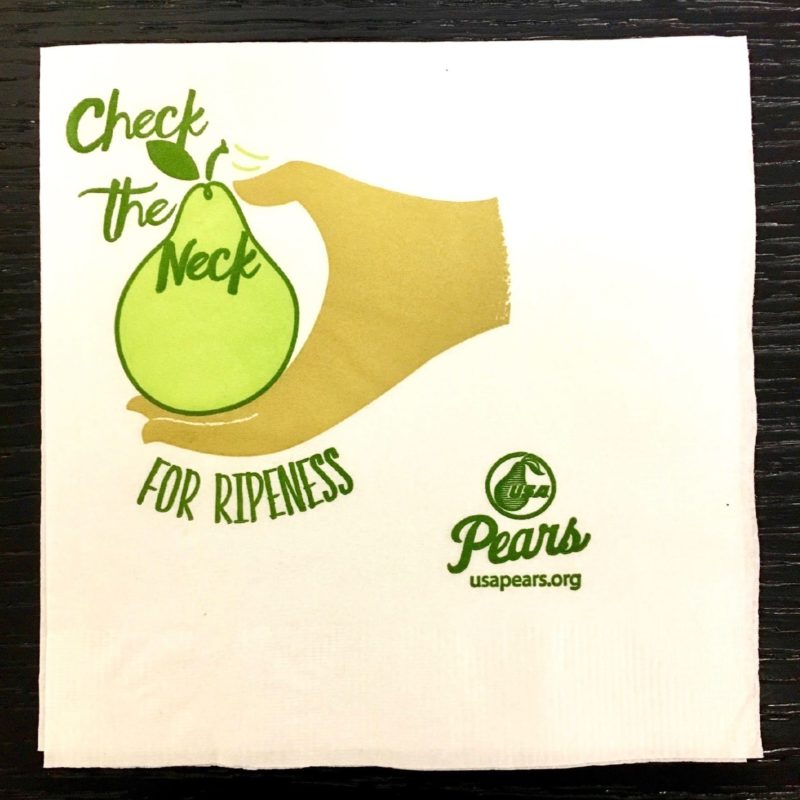 "Check the Neck" 3 color custom napkin for USA Pear Bureau