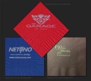 Metallic inks on assorted colored cocktail napkins