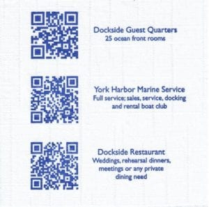 "Dockside" custom ScanNap printed napkin with 3 QR codes, for yacht club services